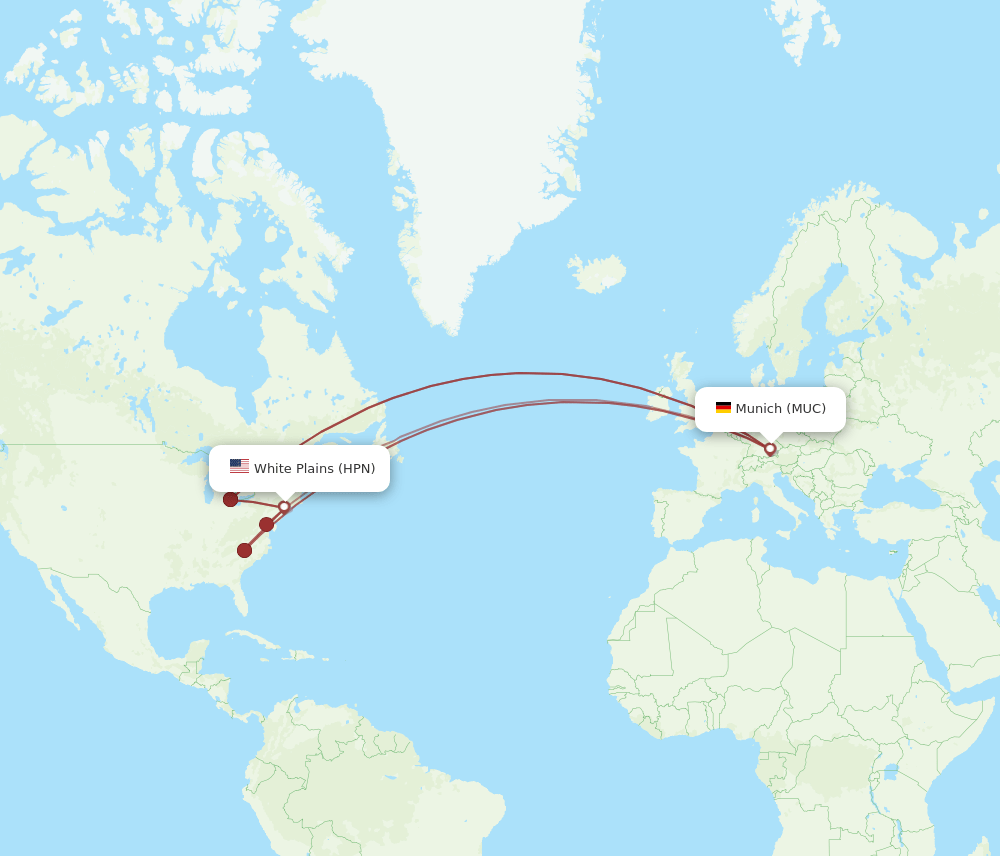 HPN to MUC flights and routes map