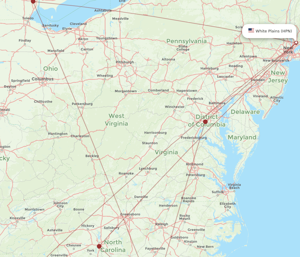 HPN to MYR flights and routes map