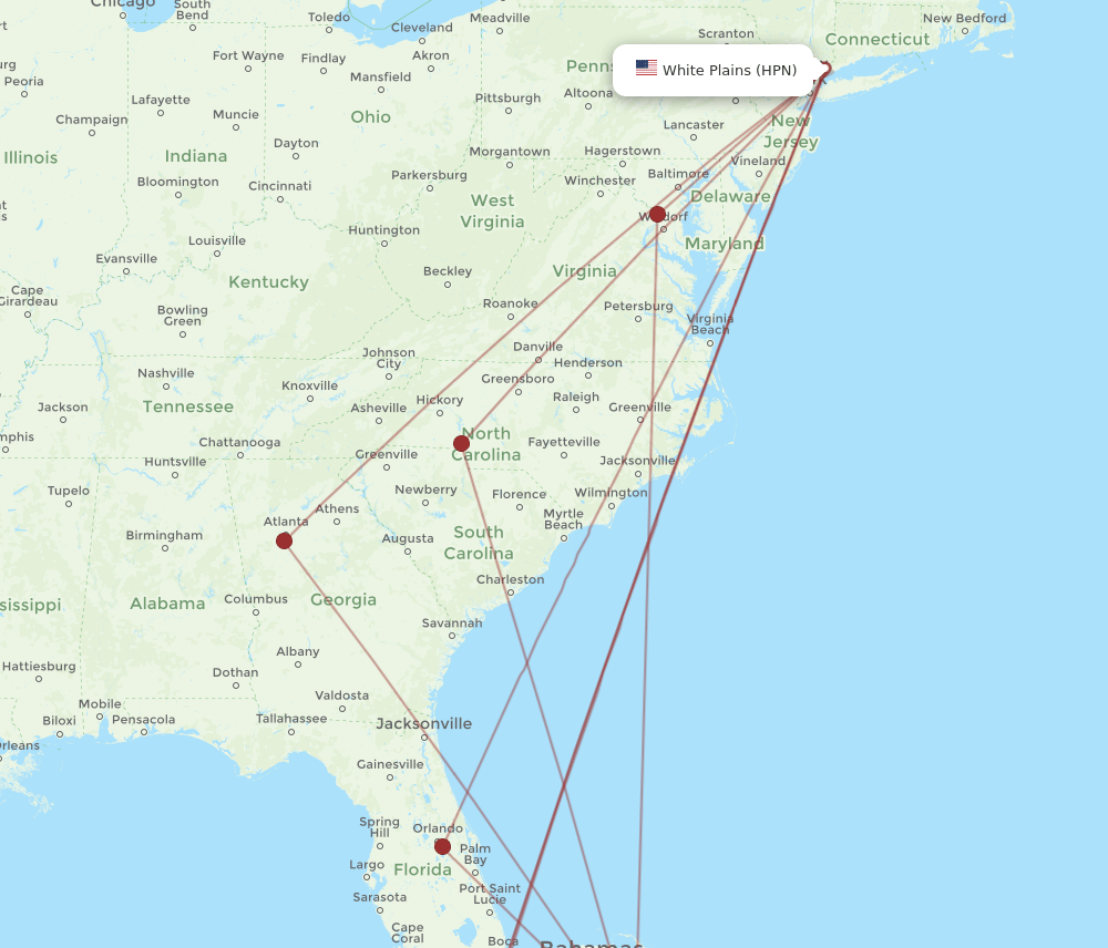 HPN to NAS flights and routes map