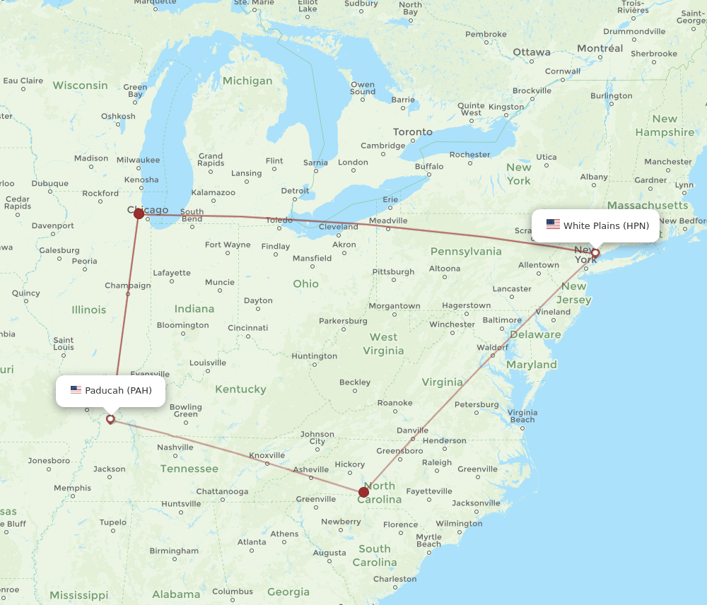 HPN-PAH flight routes