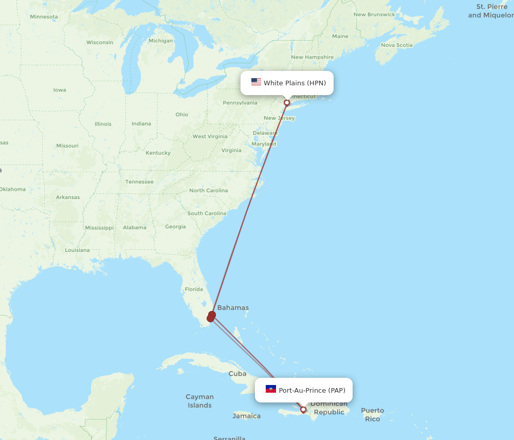 Westchester County - Port-au-Prince route map and flight paths