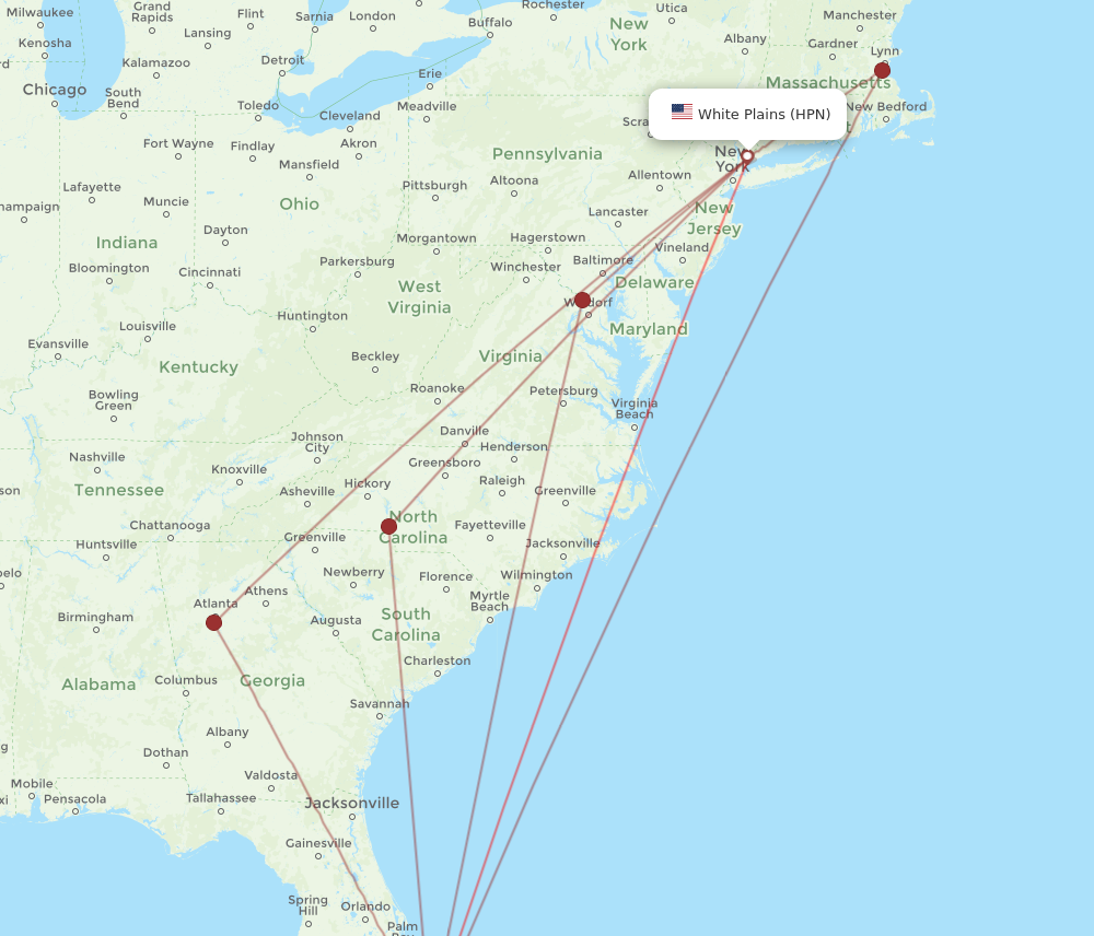 HPN to PBI flights and routes map
