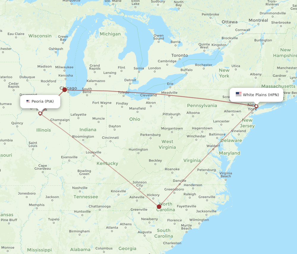 HPN-PIA flight routes