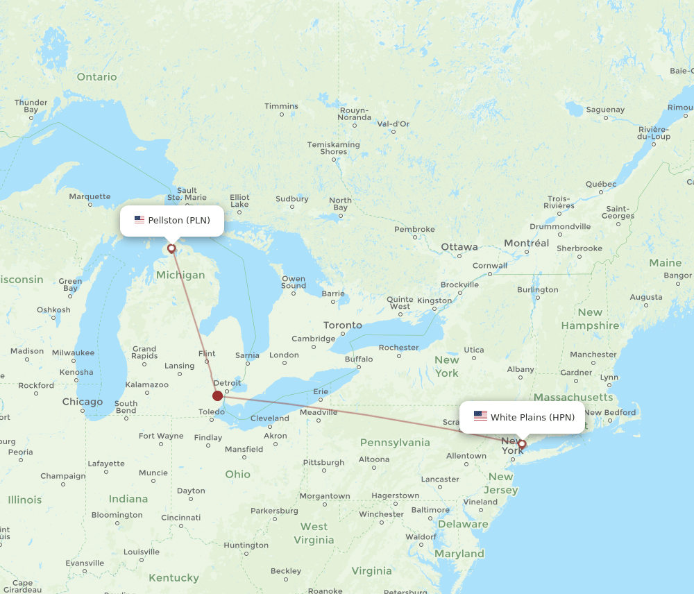 HPN to PLN flights and routes map