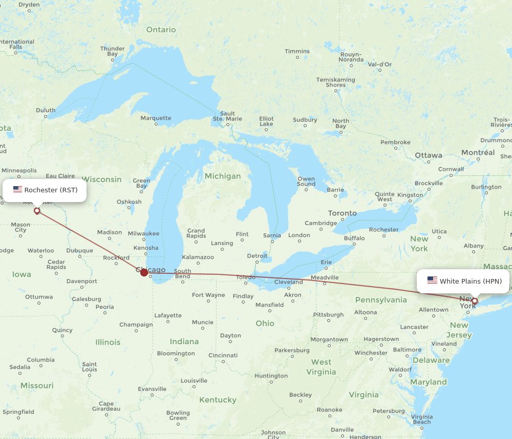 HPN-RST flight routes