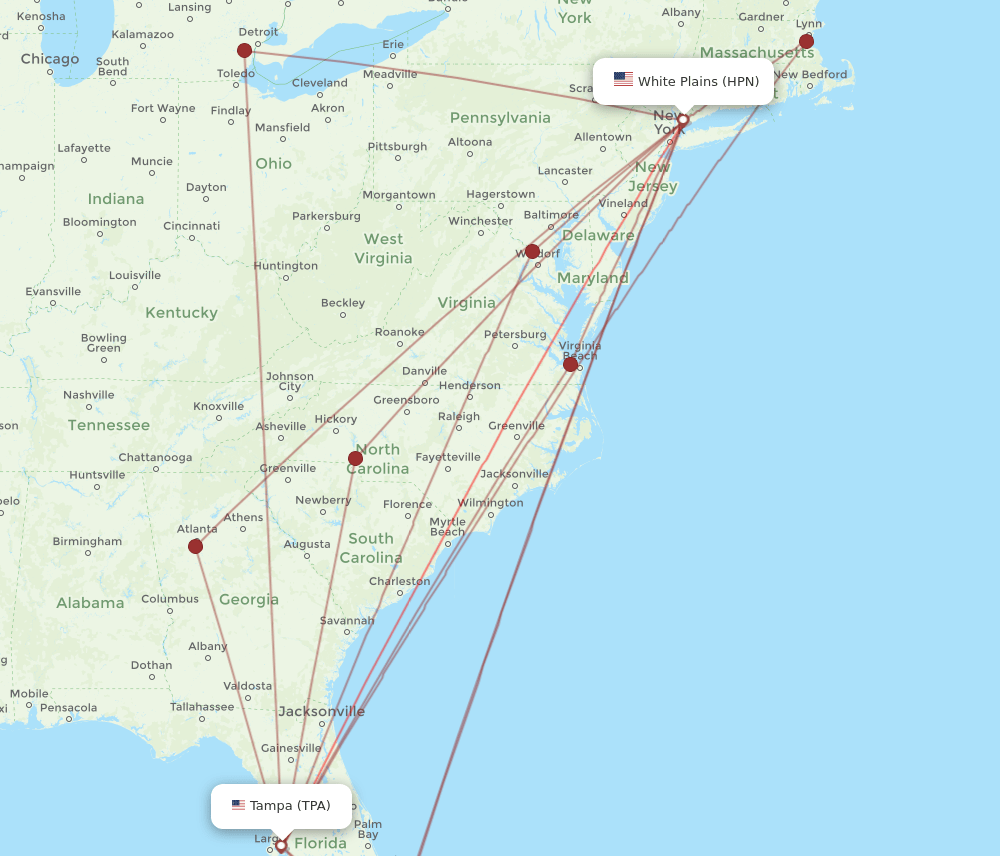 HPN-TPA flight routes