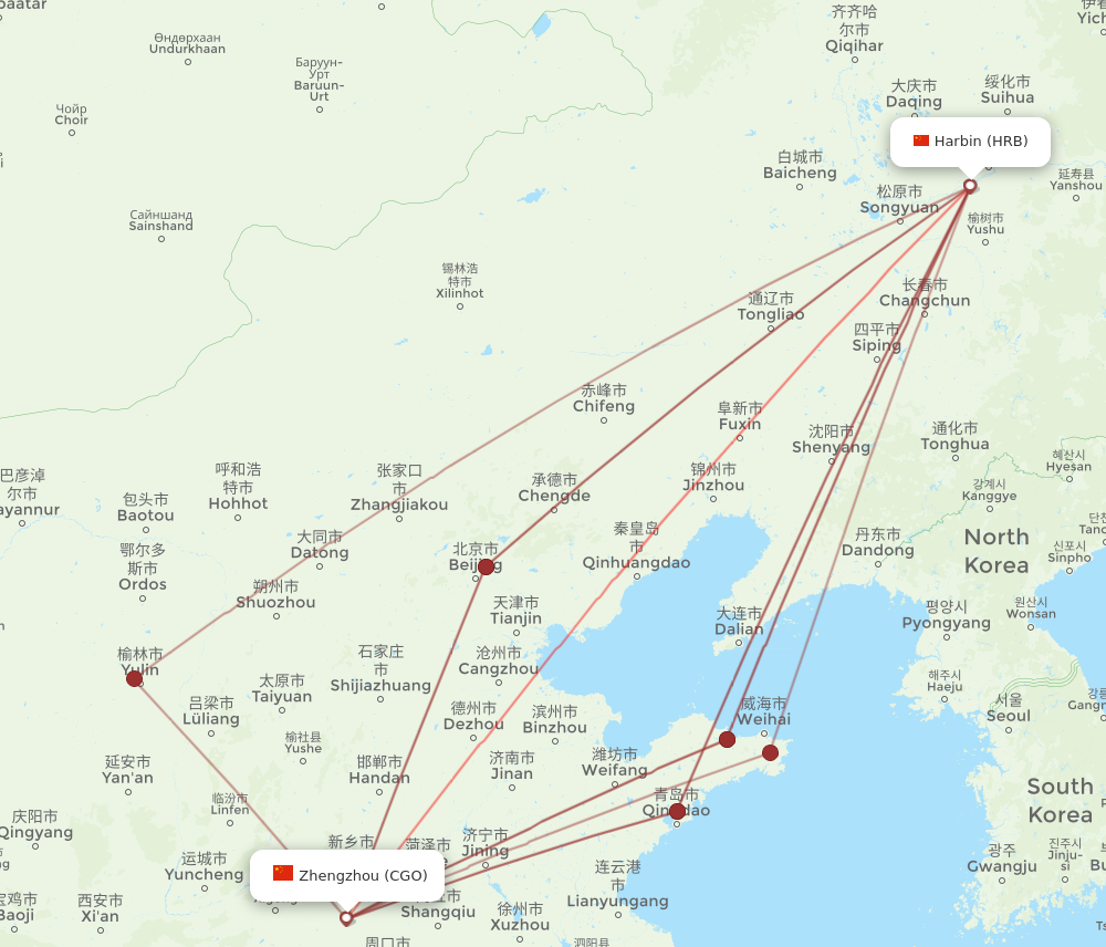 HRB to CGO flights and routes map