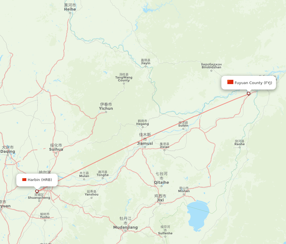 Harbin - Fuyuan County route map and flight paths