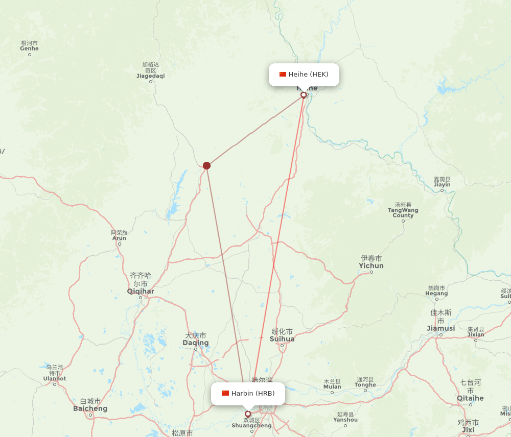 HRB to HEK flights and routes map