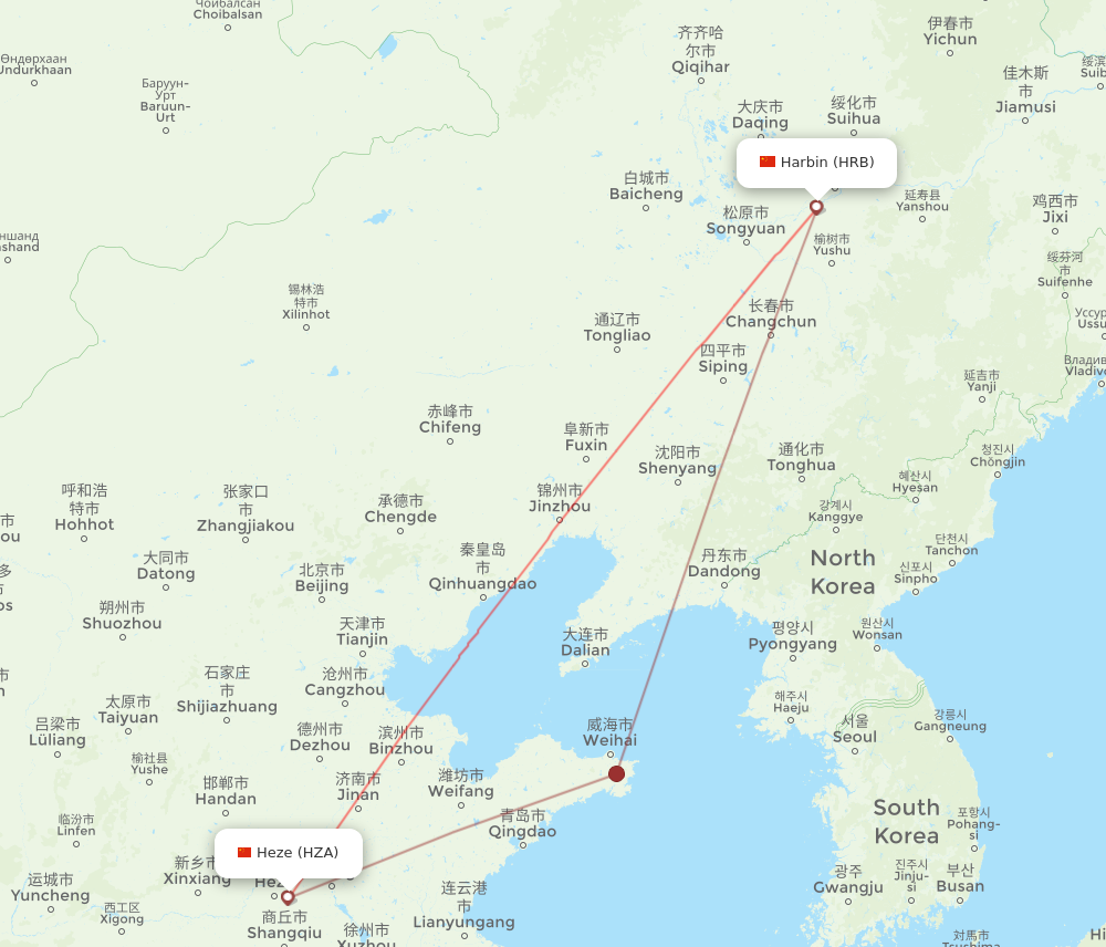 HRB to HZA flights and routes map