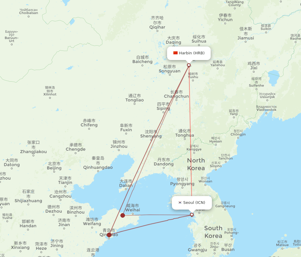 HRB to ICN flights and routes map