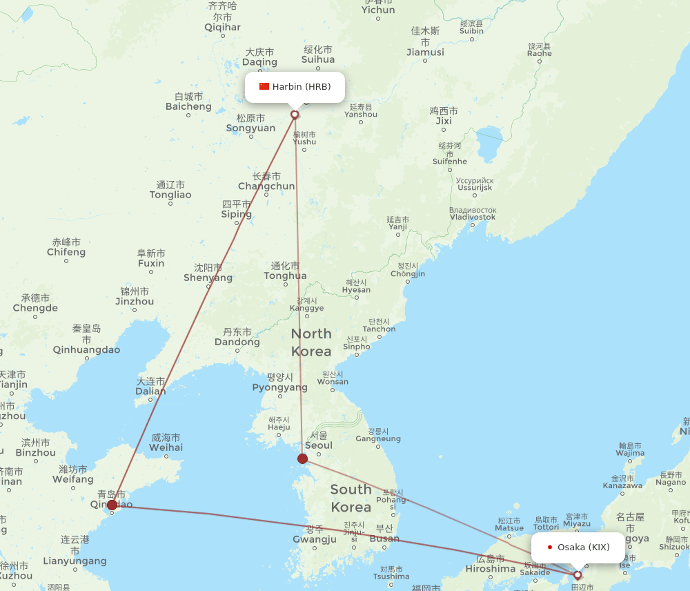 HRB to KIX flights and routes map