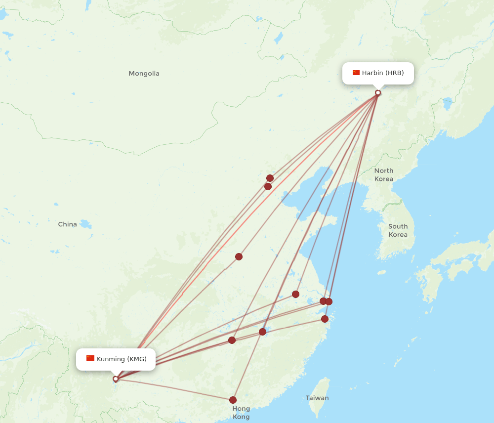 HRB to KMG flights and routes map