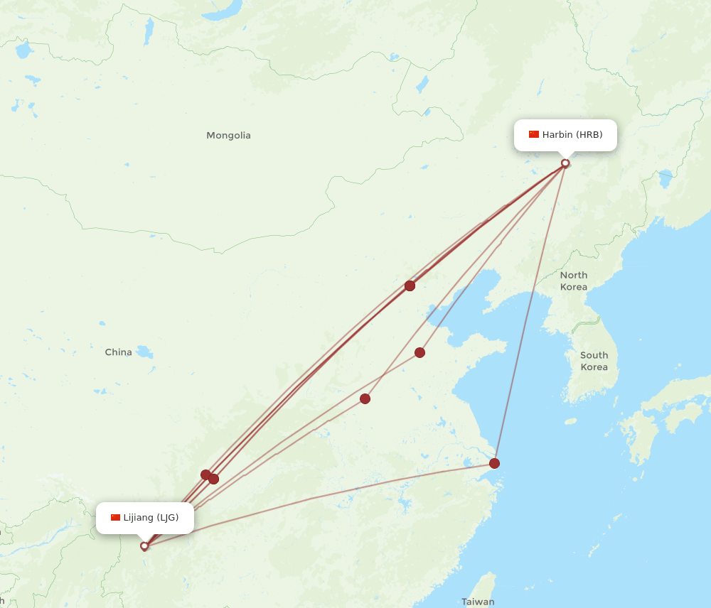 HRB-LJG flight routes