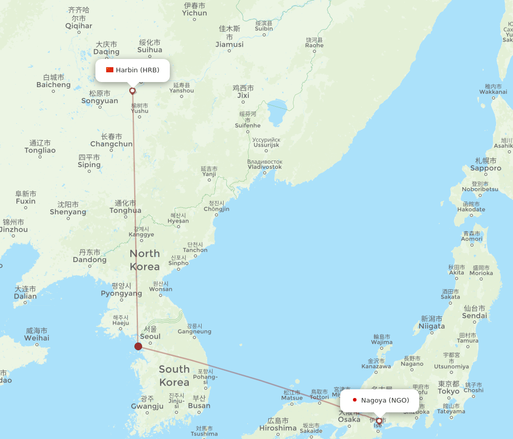HRB to NGO flights and routes map
