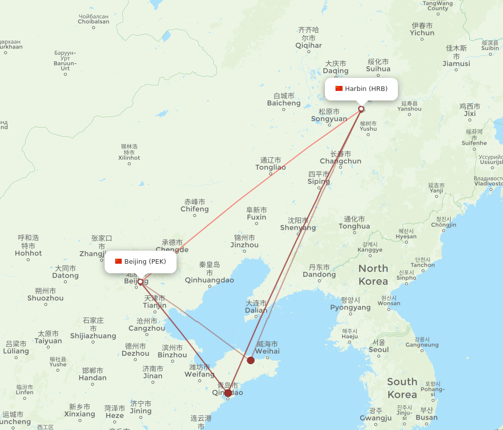 HRB to PEK flights and routes map