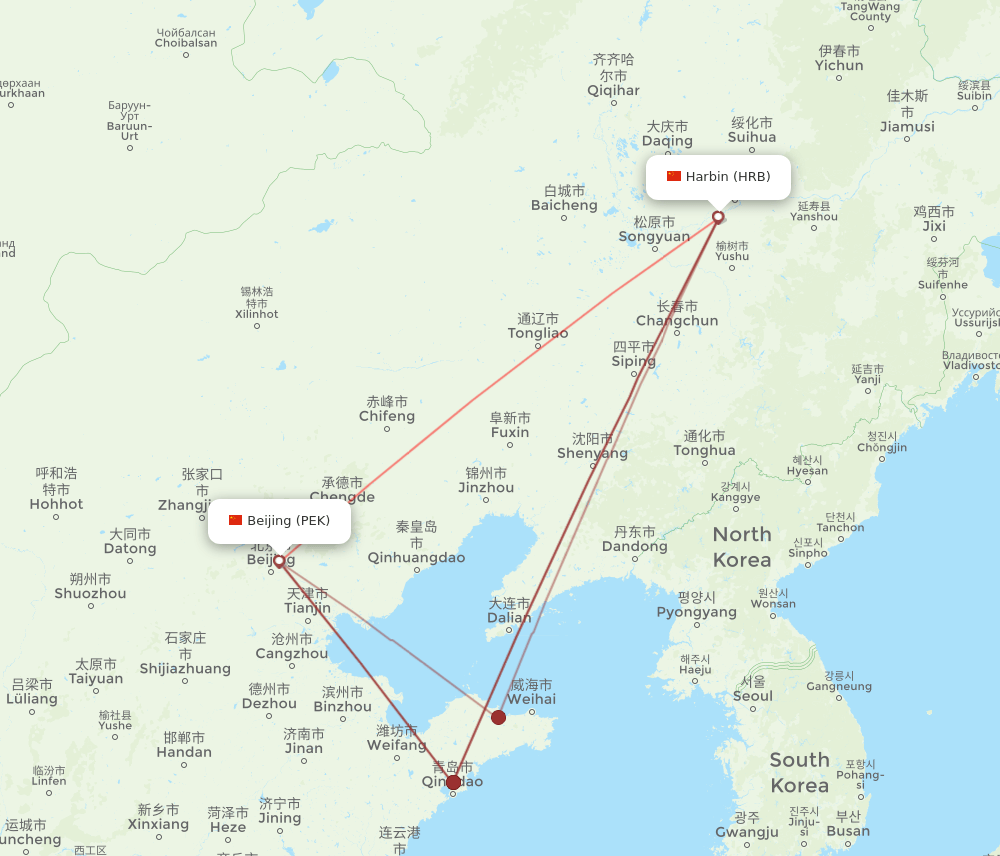 HRB-PEK flight routes