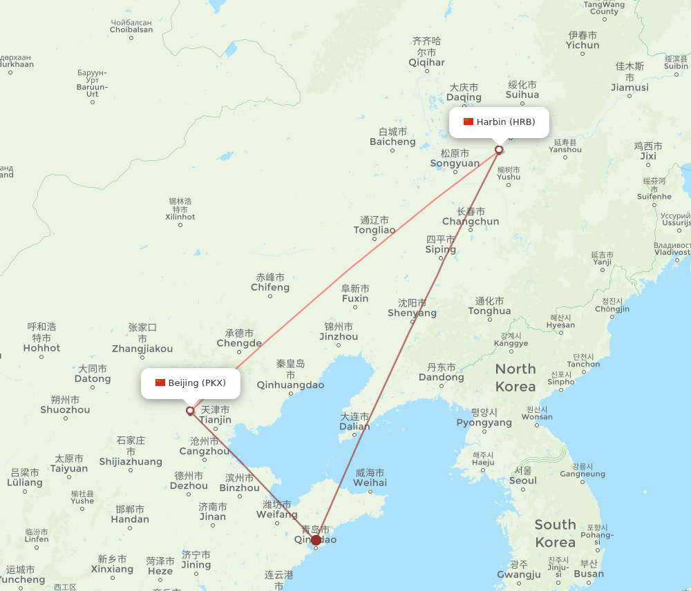 HRB to PKX flights and routes map