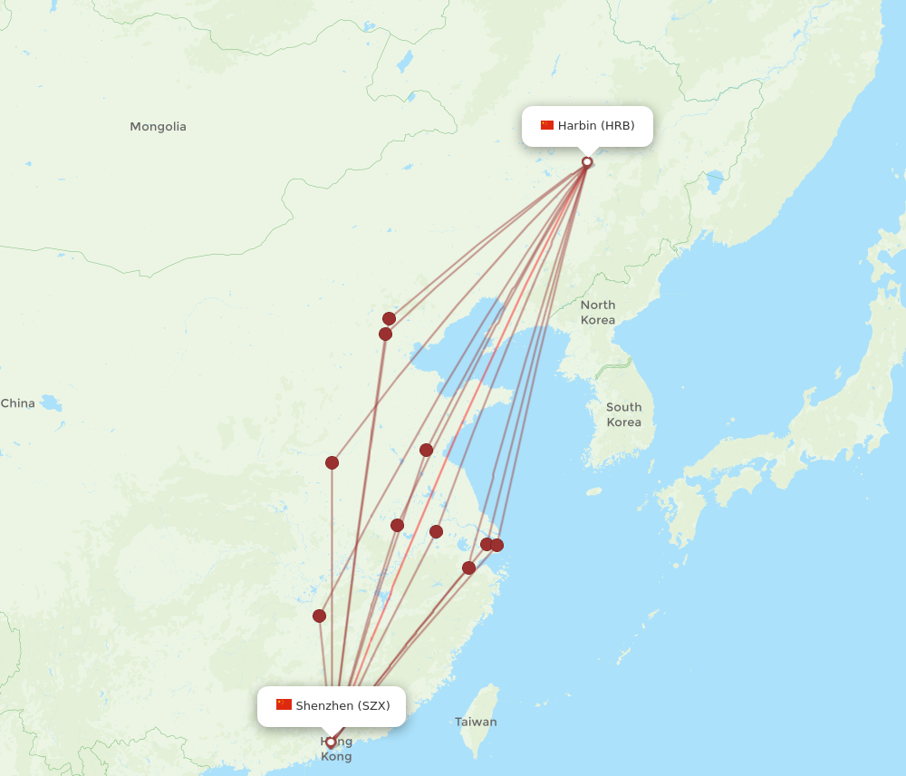 HRB to SZX flights and routes map