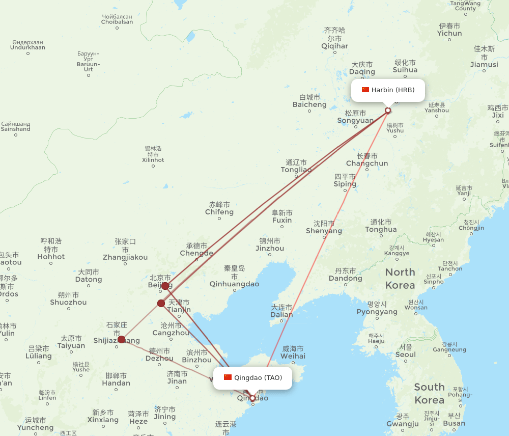 HRB-TAO flight routes