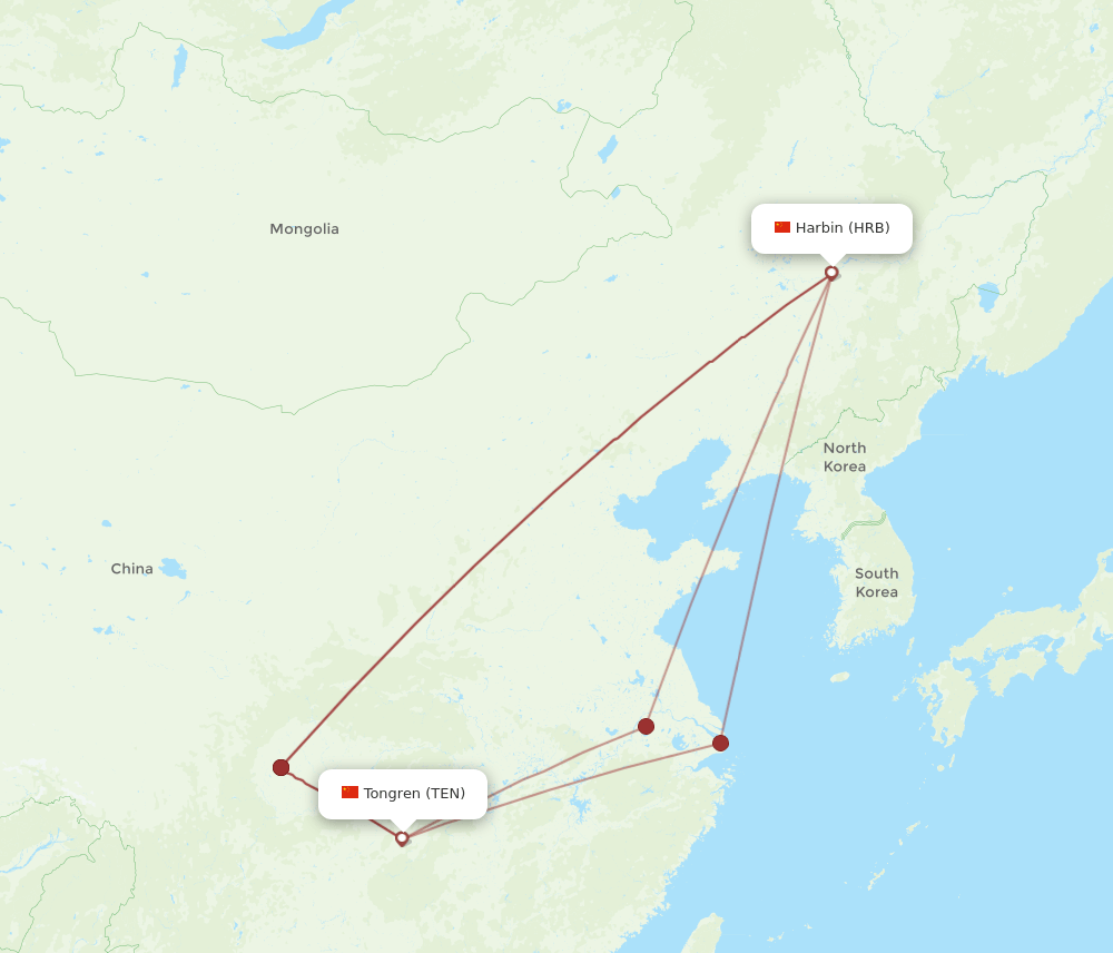 HRB to TEN flights and routes map
