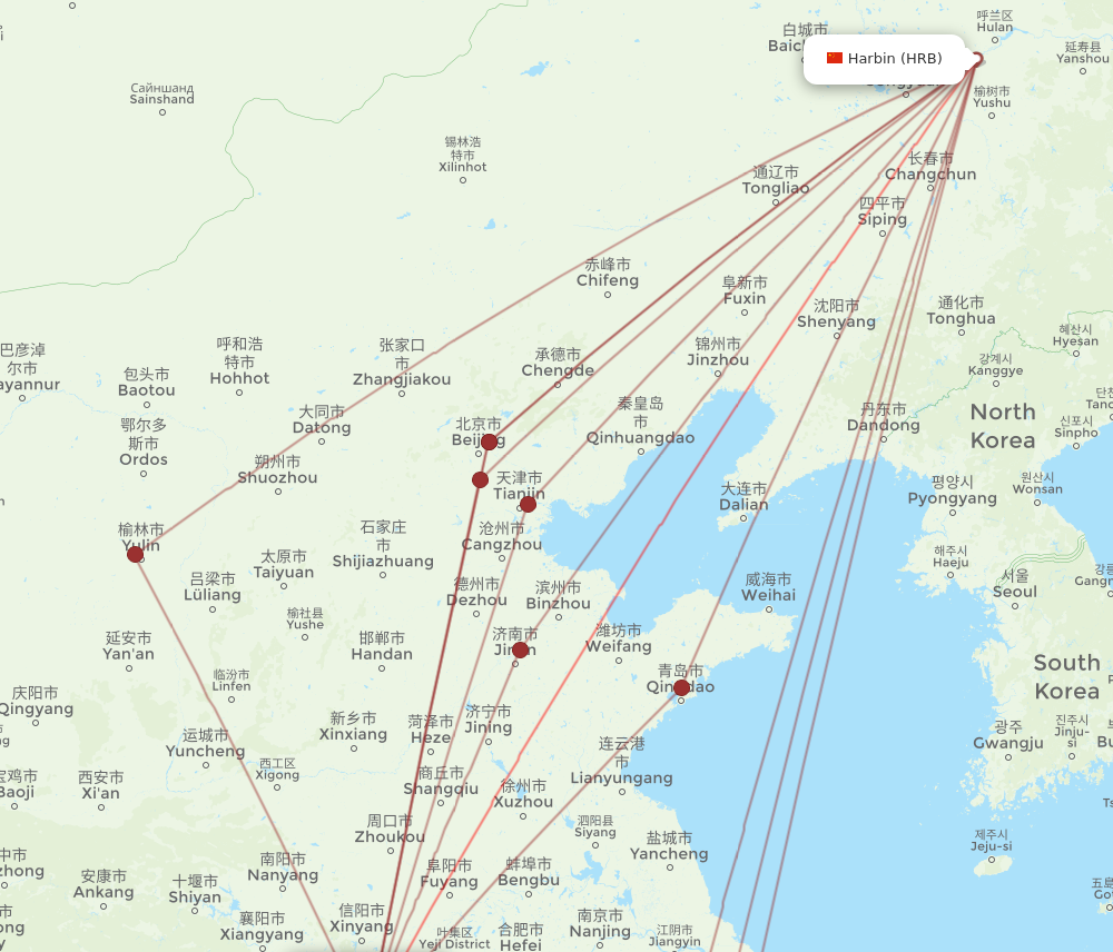 HRB to WUH flights and routes map