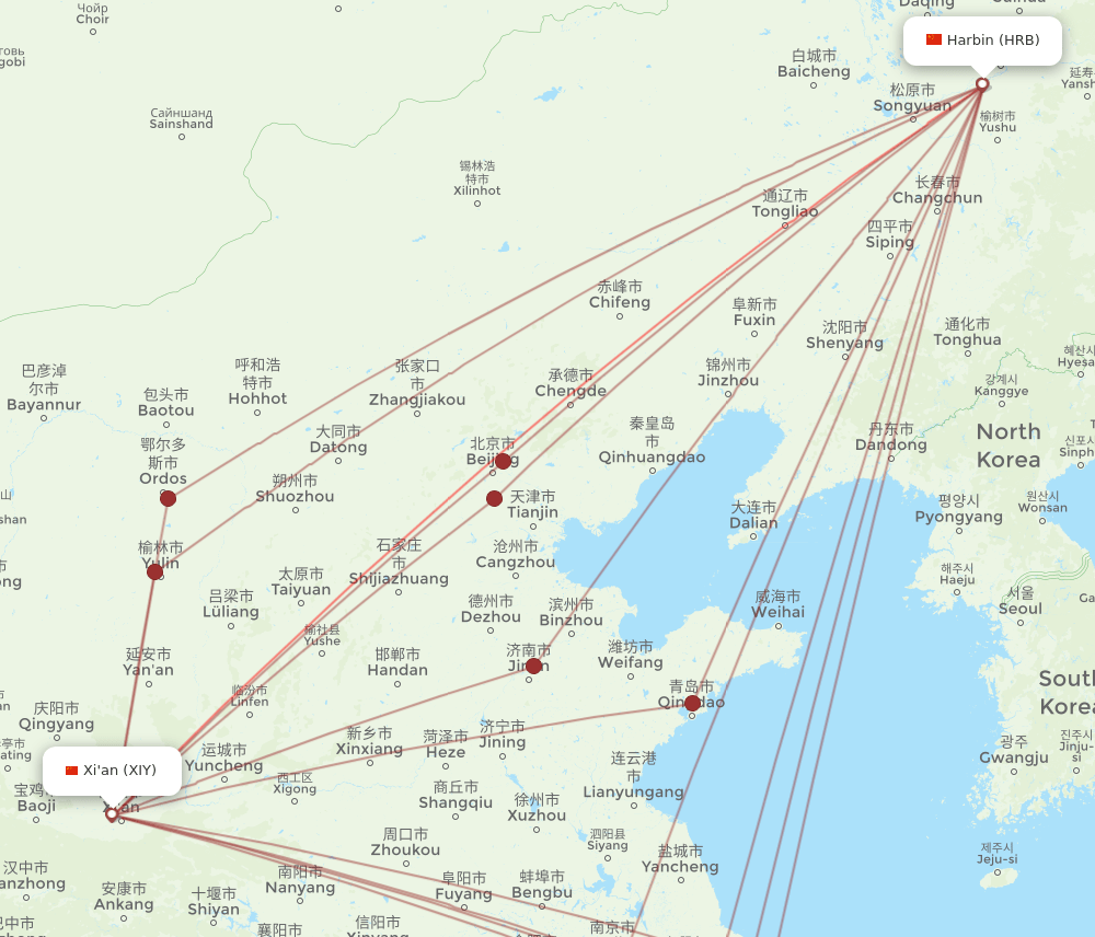 HRB-XIY flight routes