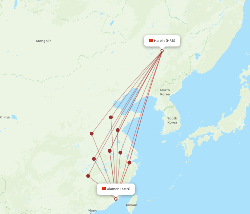 HRB to XMN flights and routes map
