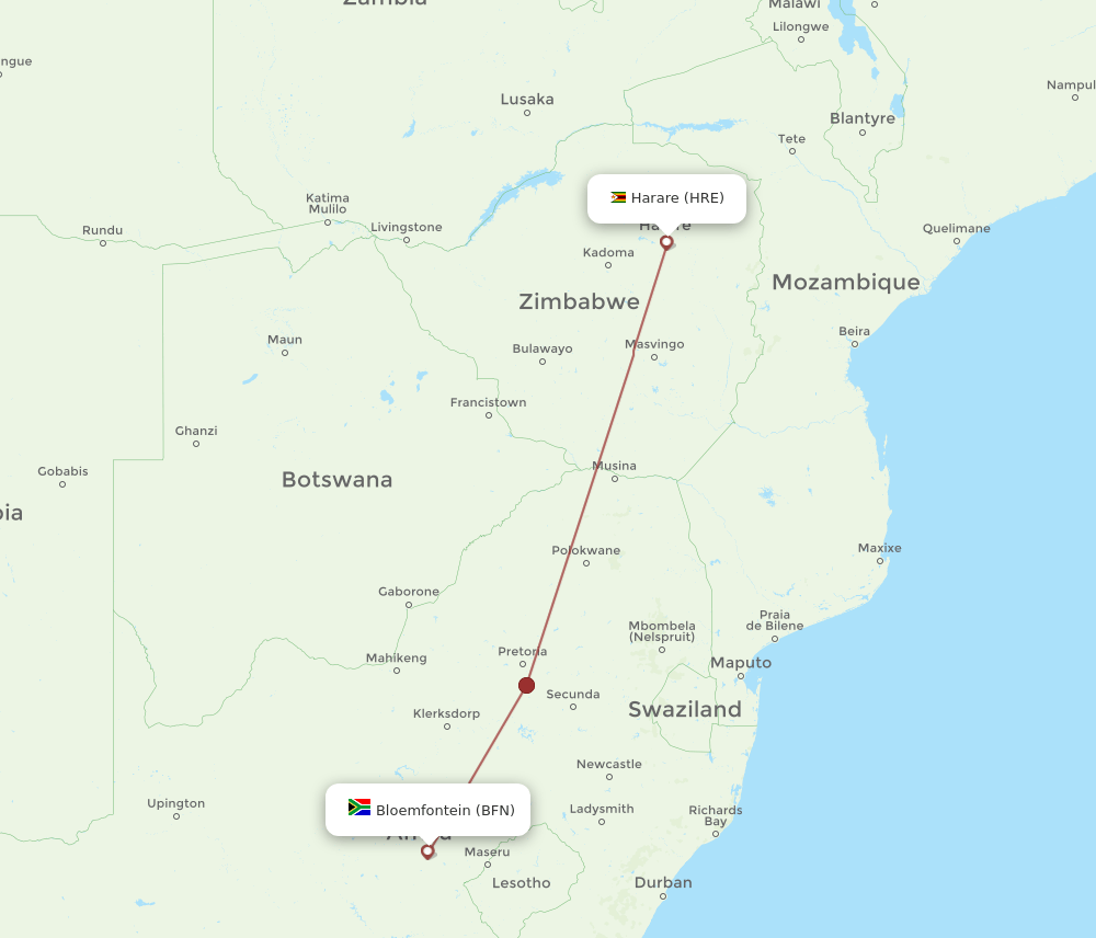 HRE-BFN flight routes