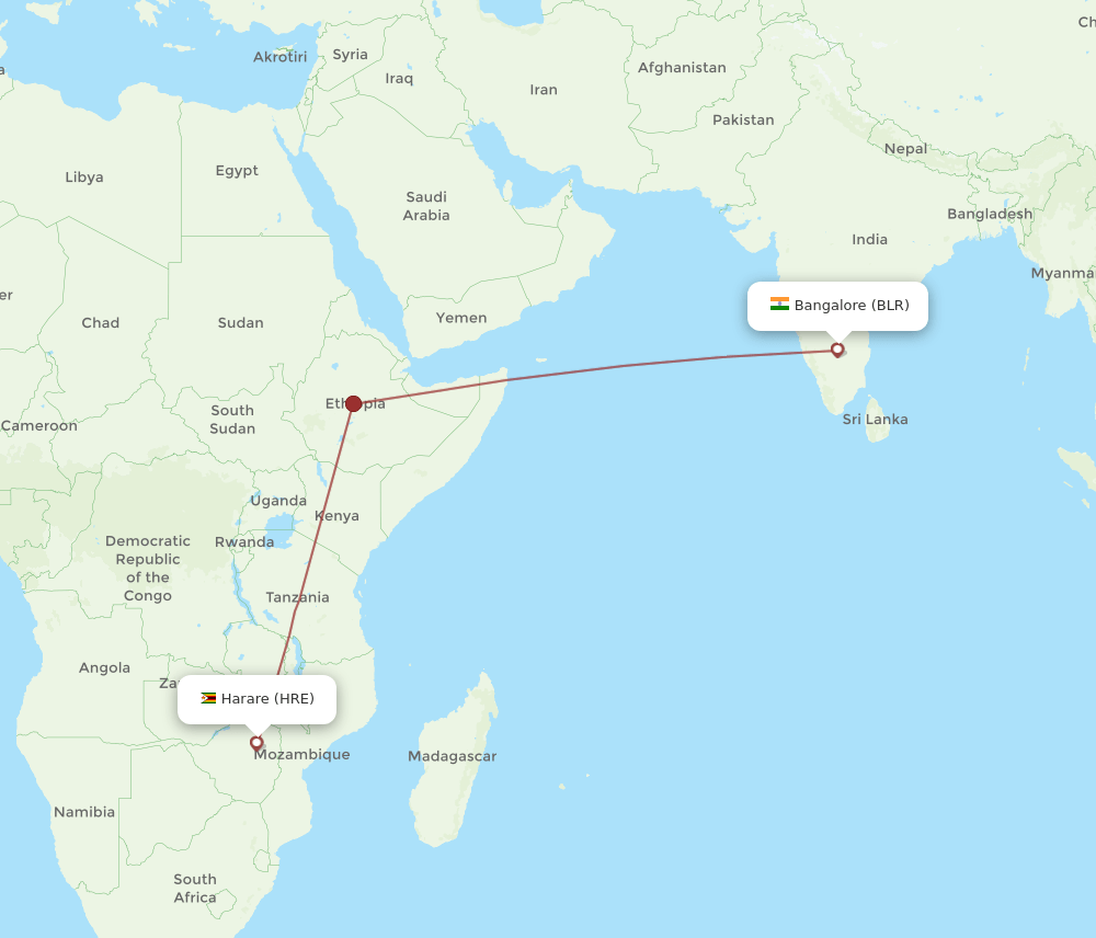 HRE-BLR flight routes