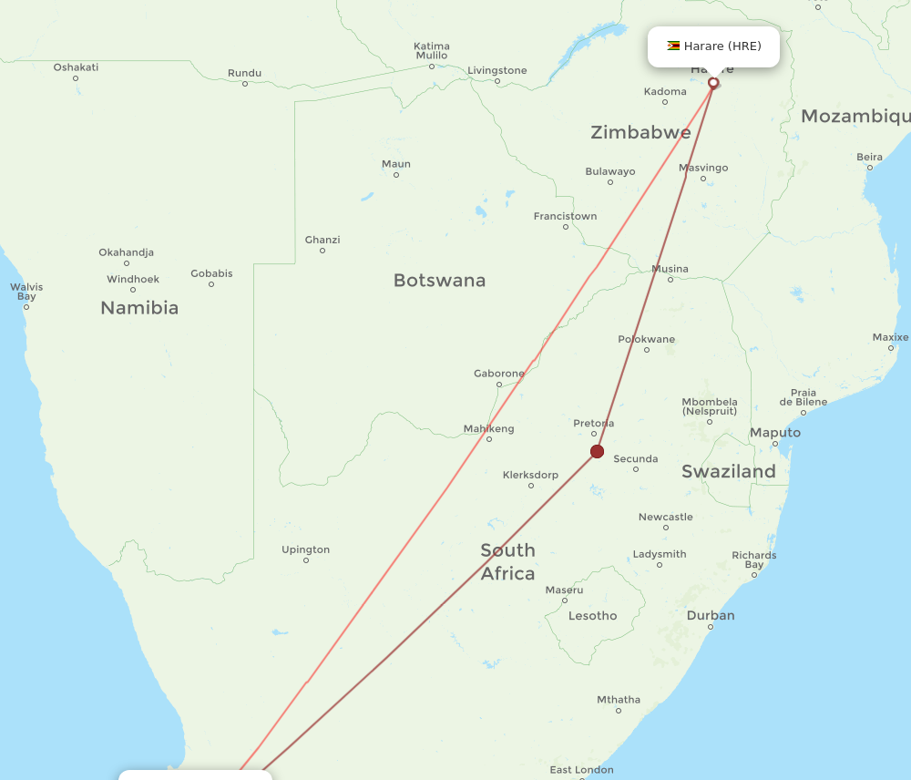 HRE to CPT flights and routes map