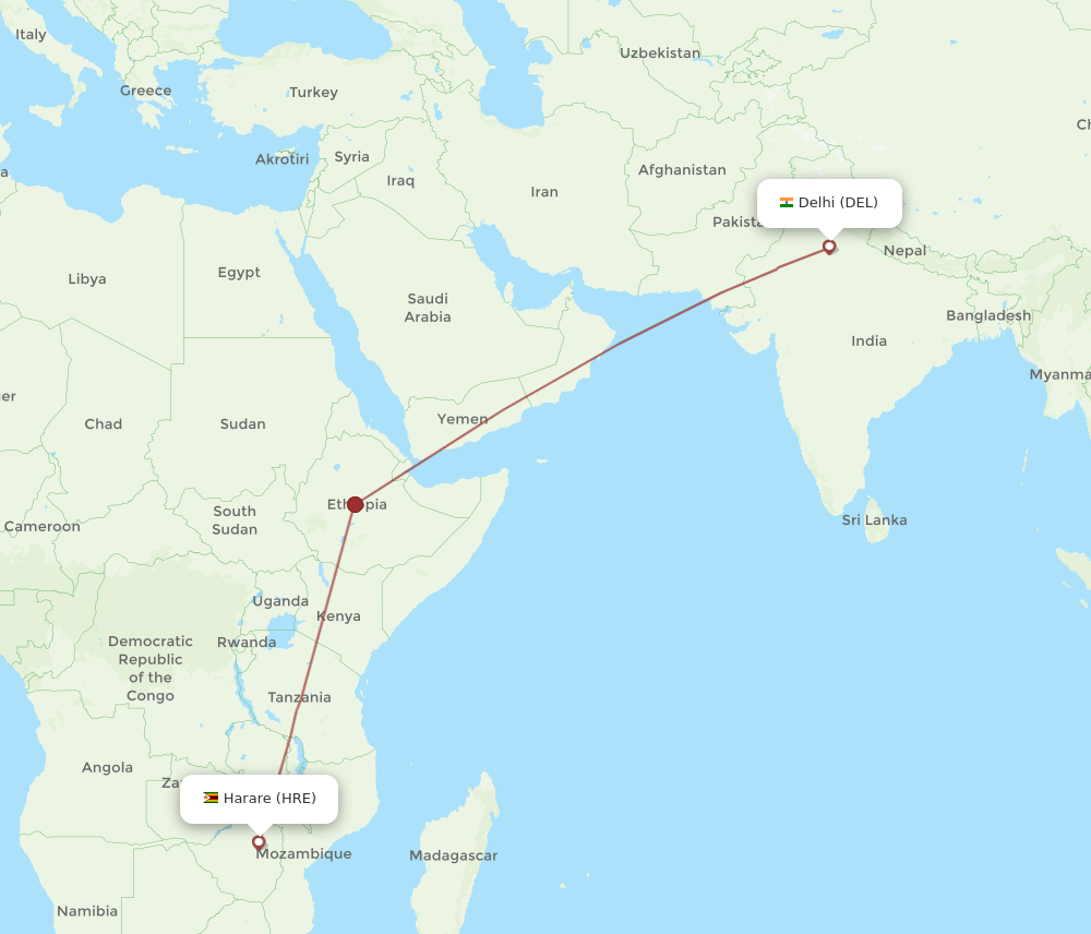 HRE-DEL flight routes