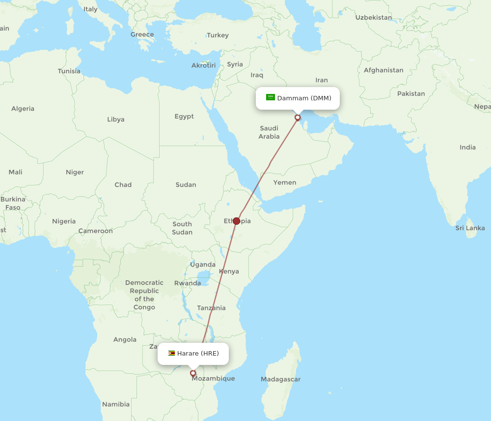 HRE-DMM flight routes