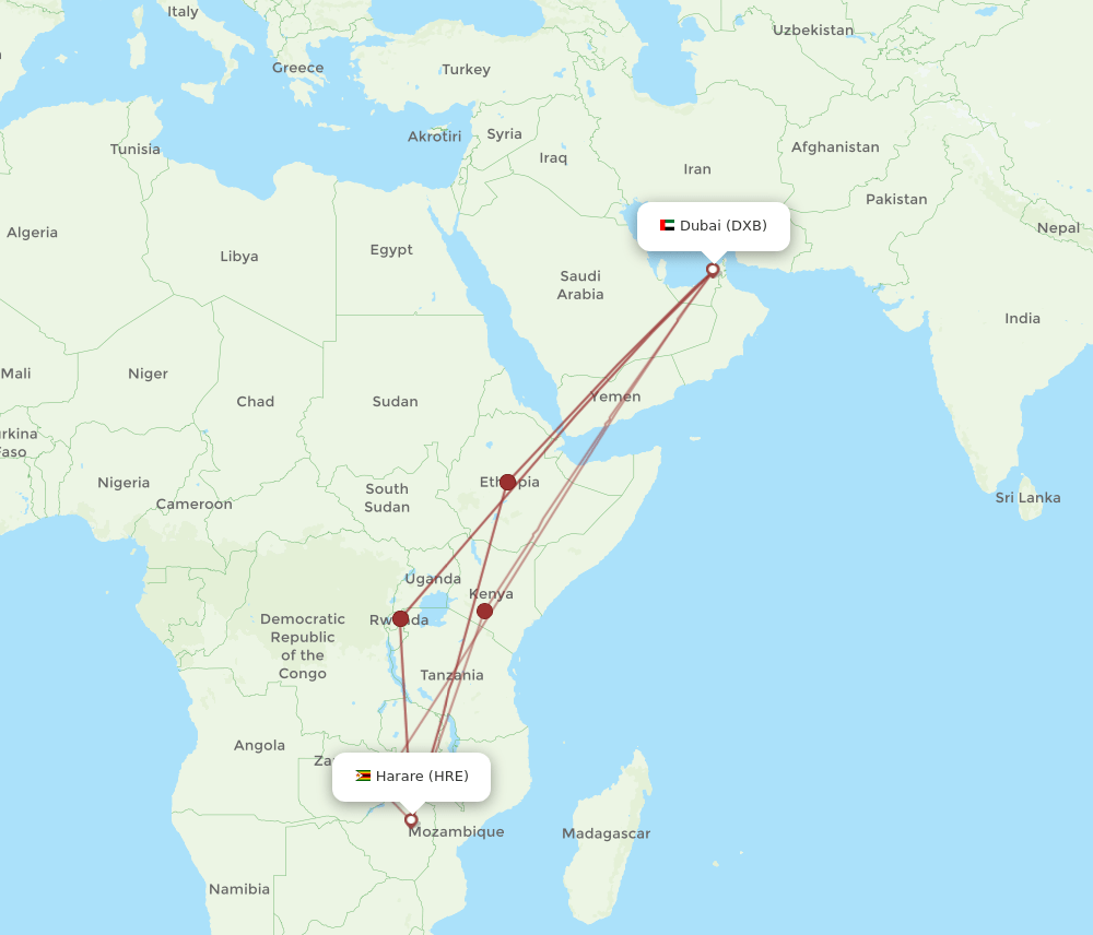 HRE-DXB flight routes