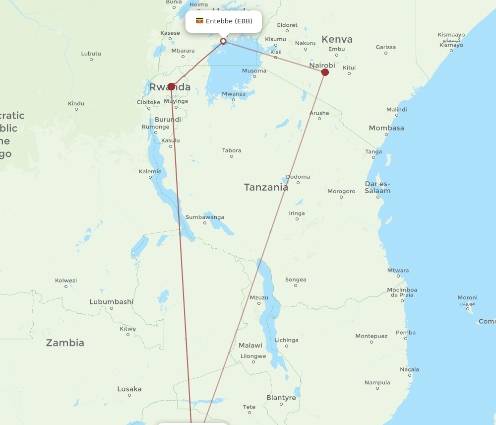 HRE-EBB flight routes