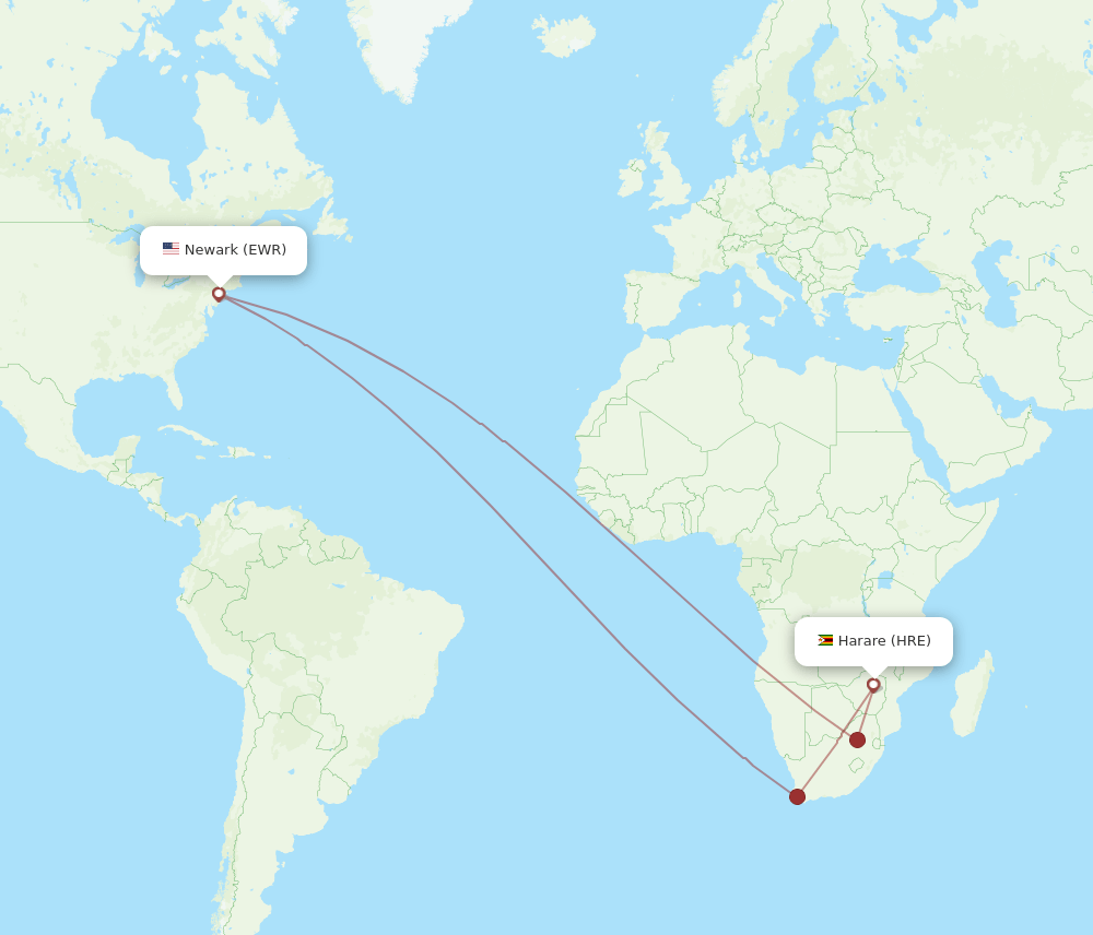 HRE-EWR flight routes