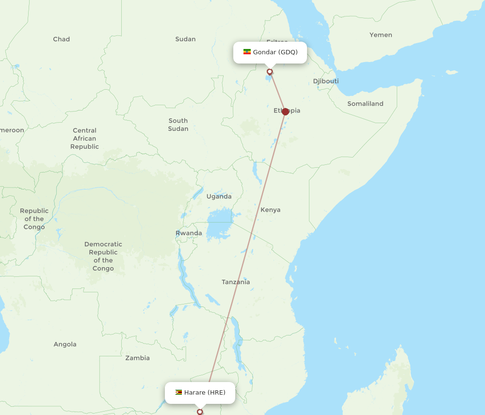 HRE-GDQ flight routes