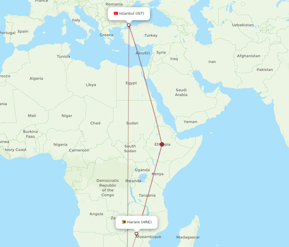 HRE-IST flight routes