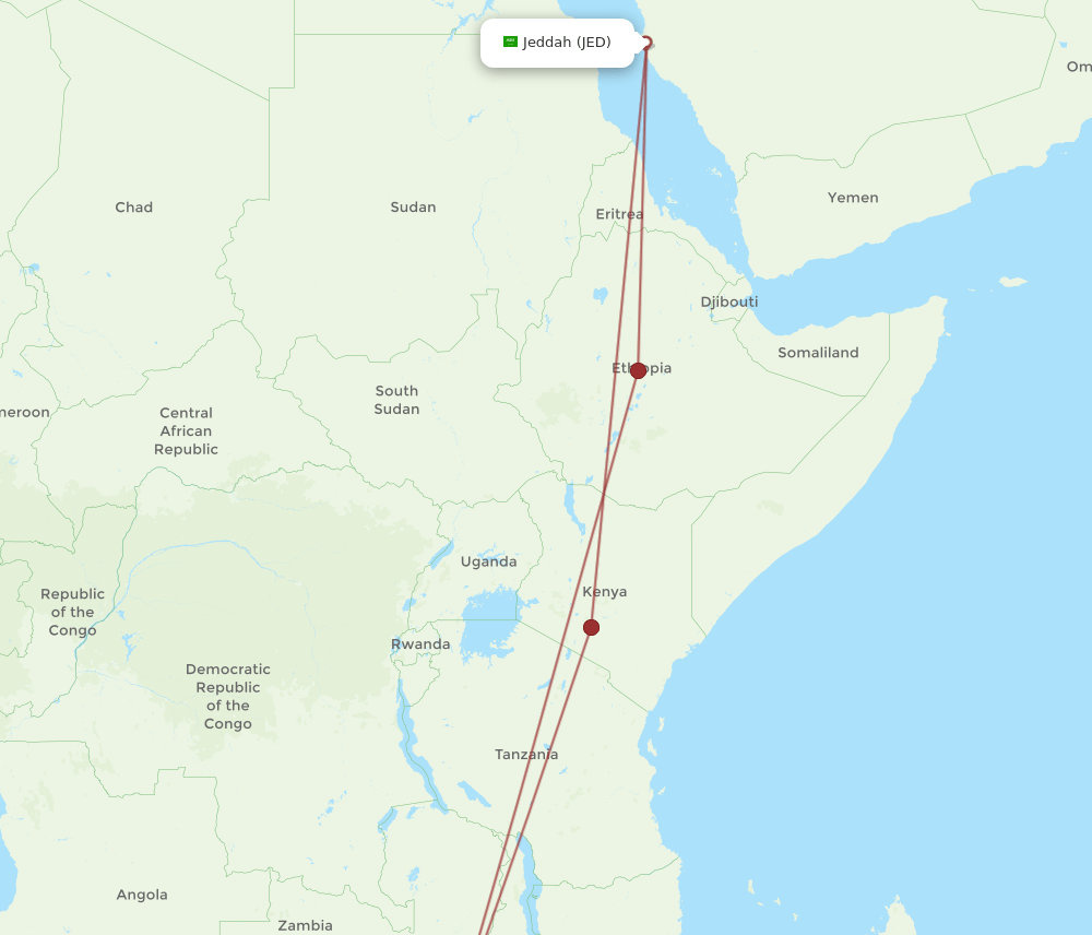 HRE-JED flight routes