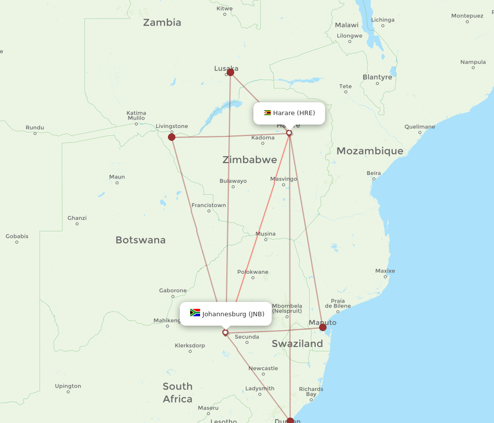 HRE-JNB flight routes