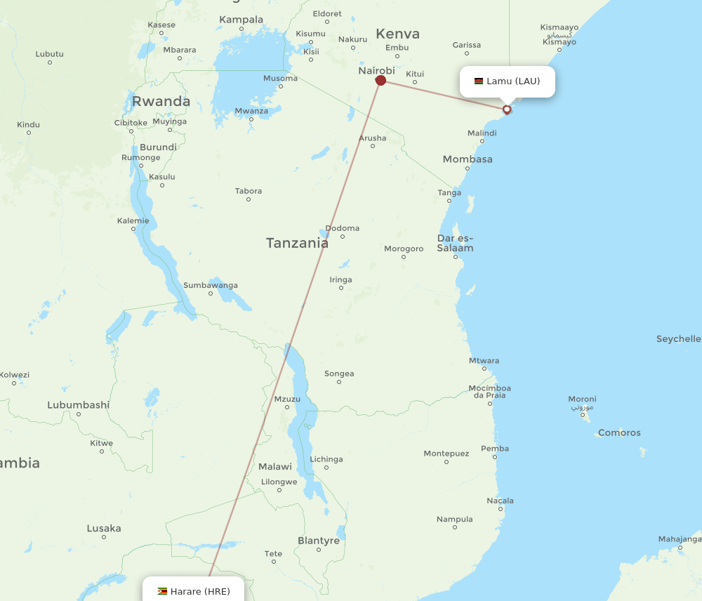 HRE-LAU flight routes