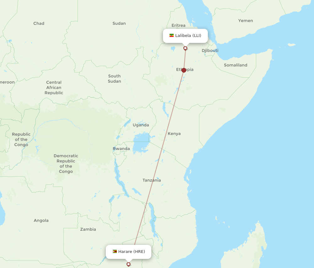 HRE-LLI flight routes