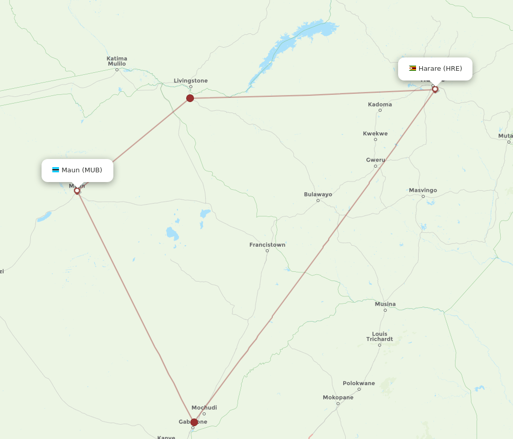 HRE to MUB flights and routes map