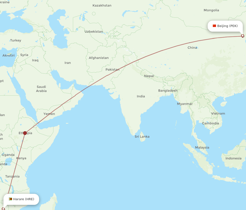 HRE-PEK flight routes