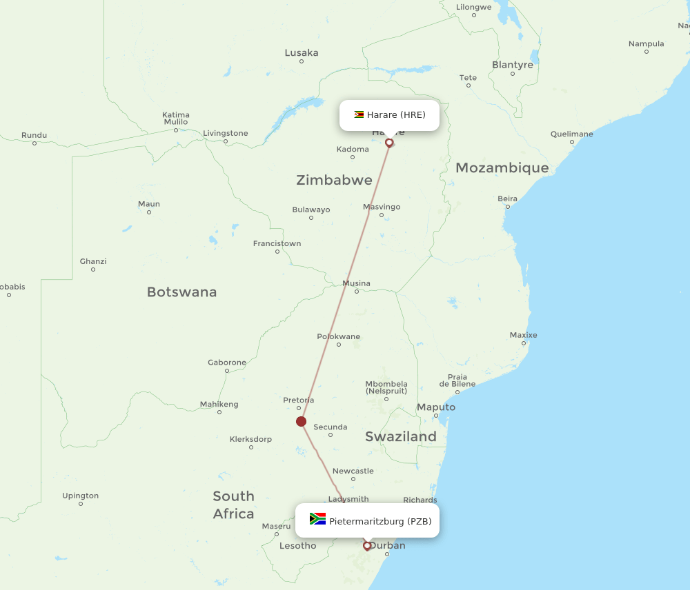 HRE-PZB flight routes