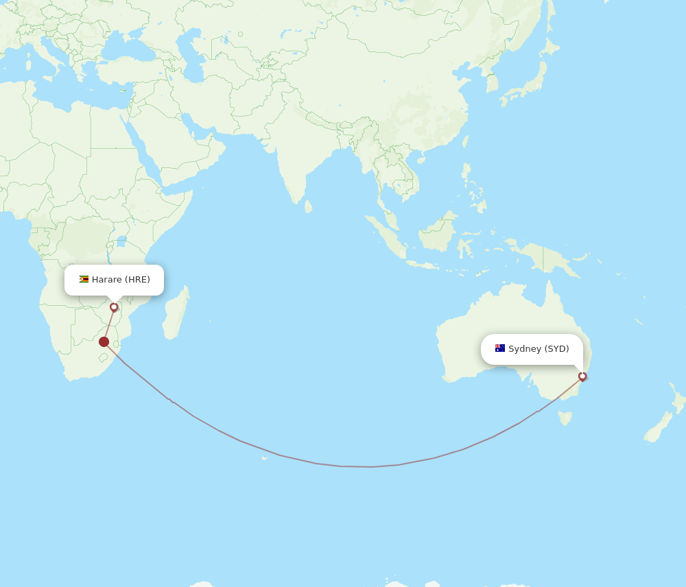 HRE-SYD flight routes