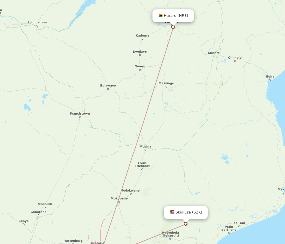 HRE to SZK flights and routes map