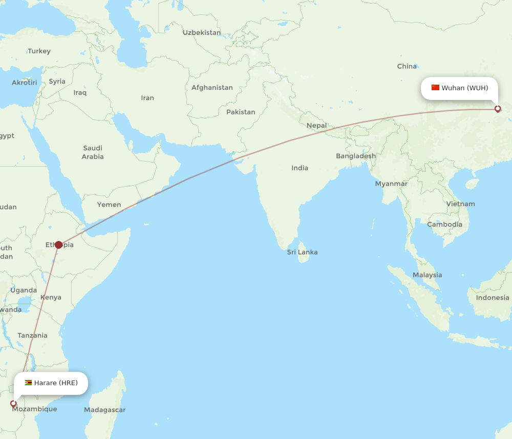HRE-WUH flight routes
