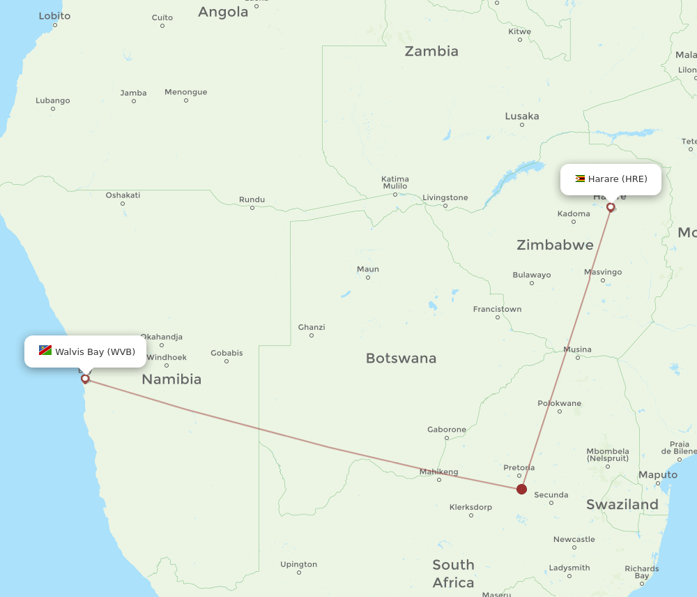 HRE-WVB flight routes