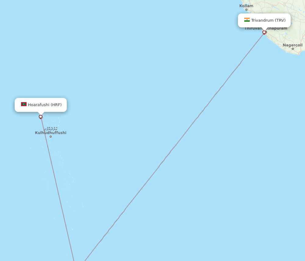 Thiruvananthapuram - Hoarafushi route map and flight paths